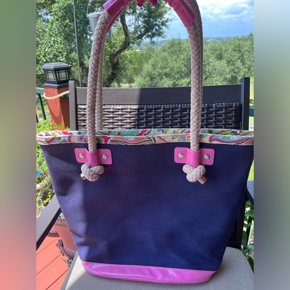 EUC Large Spartina 449 Denim and Braided Double Handles Tote - Picture 2 of 16